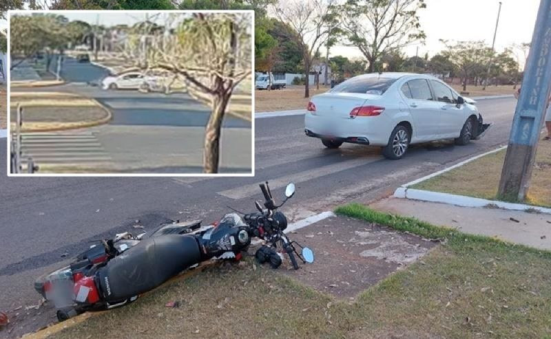 Câmera registra momento em que moto fura preferencial e colide