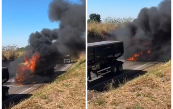 carreta pega fogo