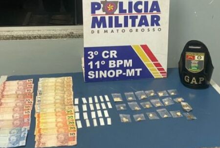 Traficante é preso com R$ 629 e 412 porções de drogas dentro de mochila em MT