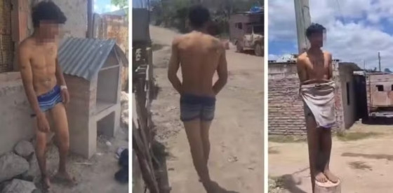 Comerciante deixa suspeito de roubo de cueca e o amarra a poste em Salta, Argentina.