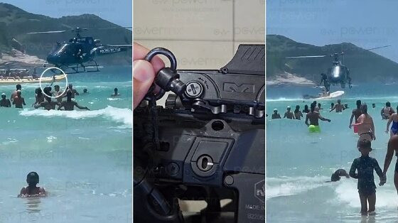 fuzil cai de helicóptero em praia RJ