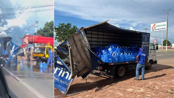 Caminhão guincho colide e destrói veículo carregado com água em VG/MT.