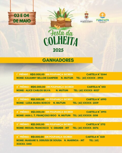 GANHADORES FESTA DA COLHEITA