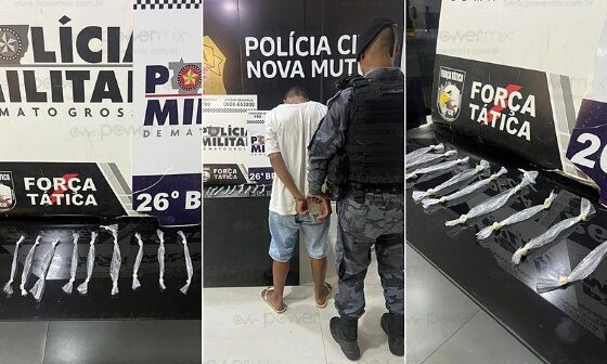 suspeito preso e droga apreendida