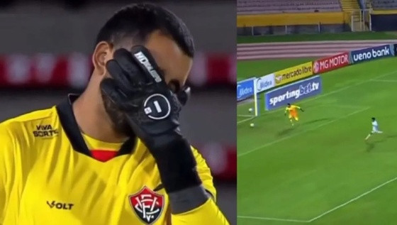 Goleiro do Vitória leva gol contra incomum na Copa Sul-Americana.