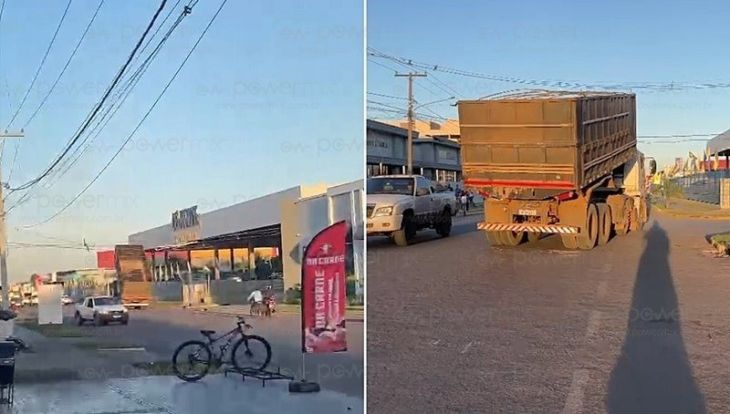 fios arrebentados por caminhão