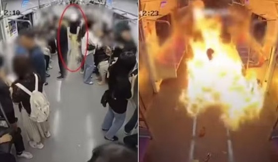 Revoltado com decisão sobre divórcio, homem derrama líquido inflamável e ateia fogo em vagão do metrô de Seul.