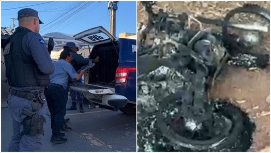 Suspeito foi preso e colocou fogo na moto.