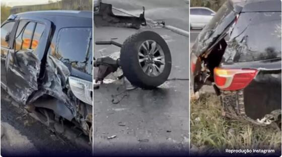 Carro onde estava o sertanejo fica destruído.