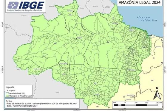 Mapa da Amazônia Legal inverte sigla de MS e MT