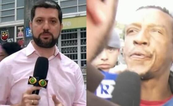 guspe na cara do repórter