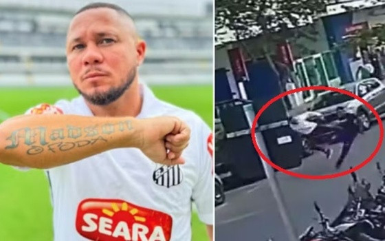 Ex-jogador Madson acerta “voadora” em suspeito após assalto em frente à sua barbearia.